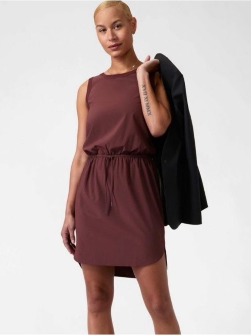 Athleta Rincon Sleeveless Drawstring Waist Mini Dress - Burgundy